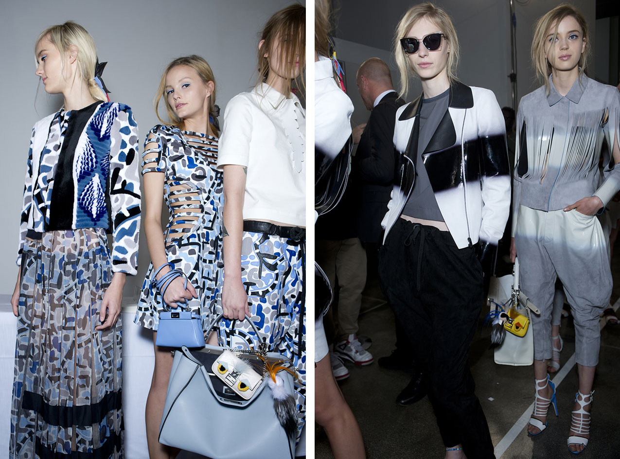 Fashion models with Peekaboo bags and spicing it into long leather foliage