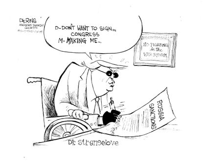 Political cartoon U.S. Trump Russia sanctions Dr. Strangelove