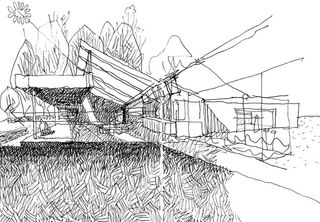 Black and white sketch of River House