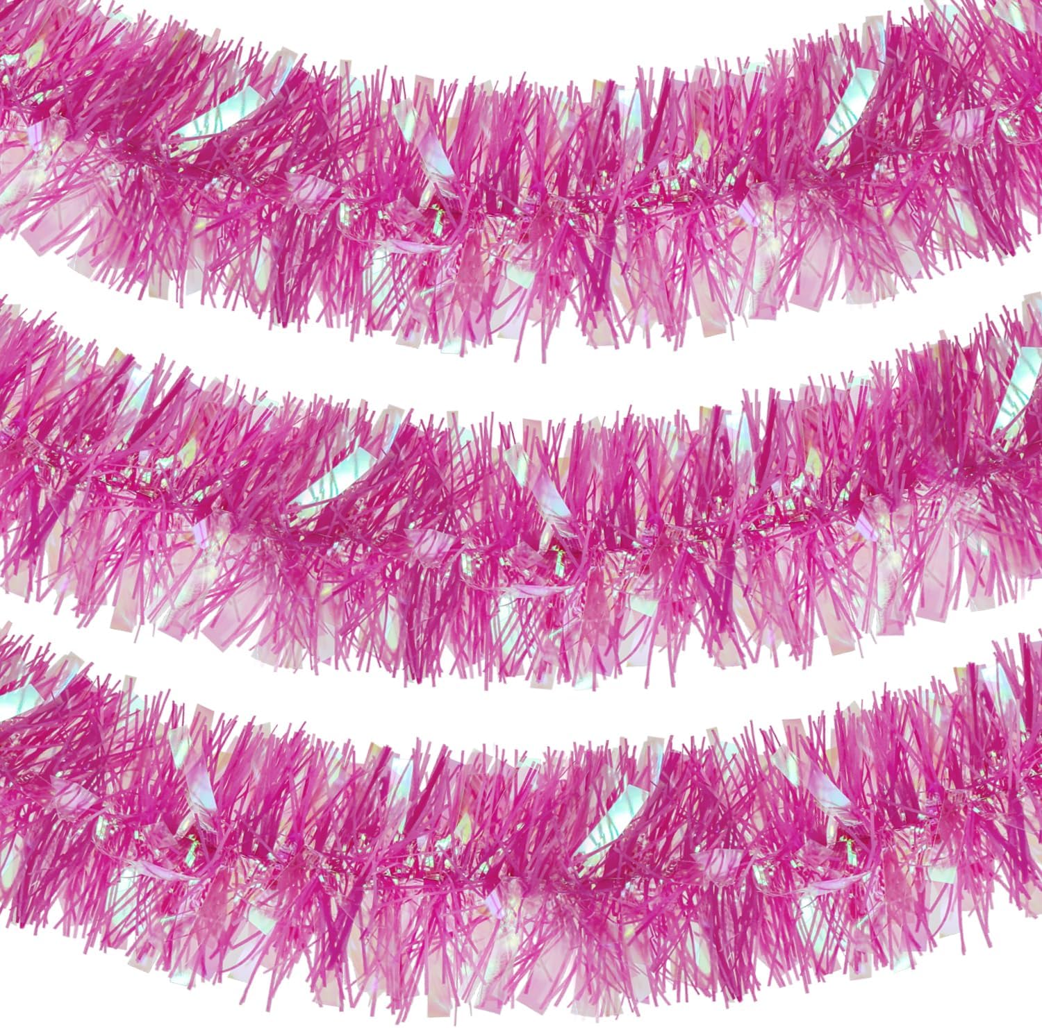 10 Meters Christmas Tinsel Garland, Chunky/fine Sparkle Christmas Tree Decorations Colorful Xmas Tree Metallic Tinsel Garland for Diy Home Party Wall Fireplace Xmas Decoration (hot Pink)