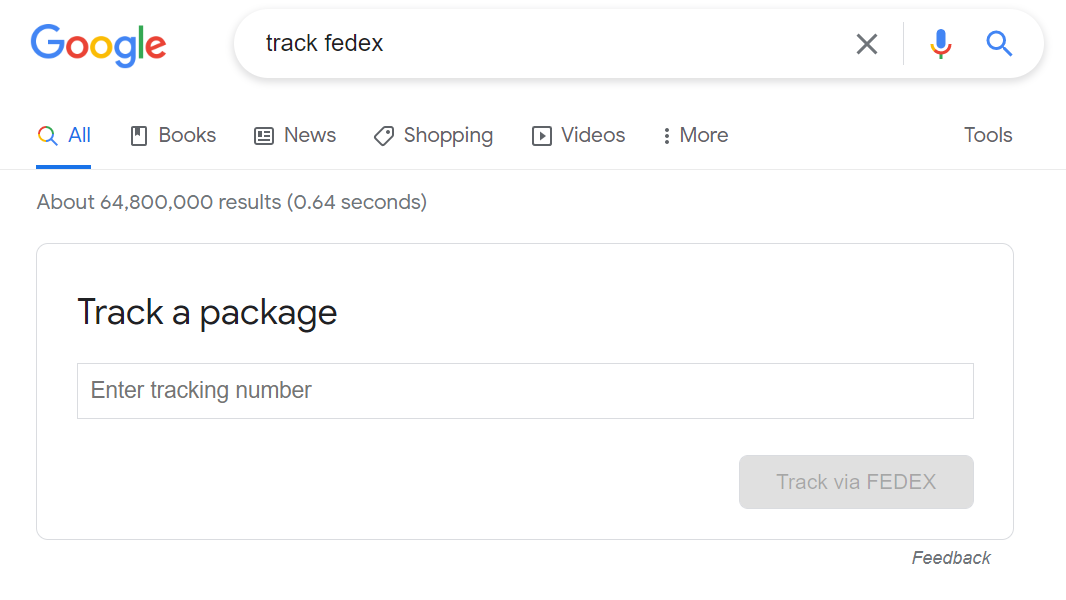 FedEx tracking in Google Search