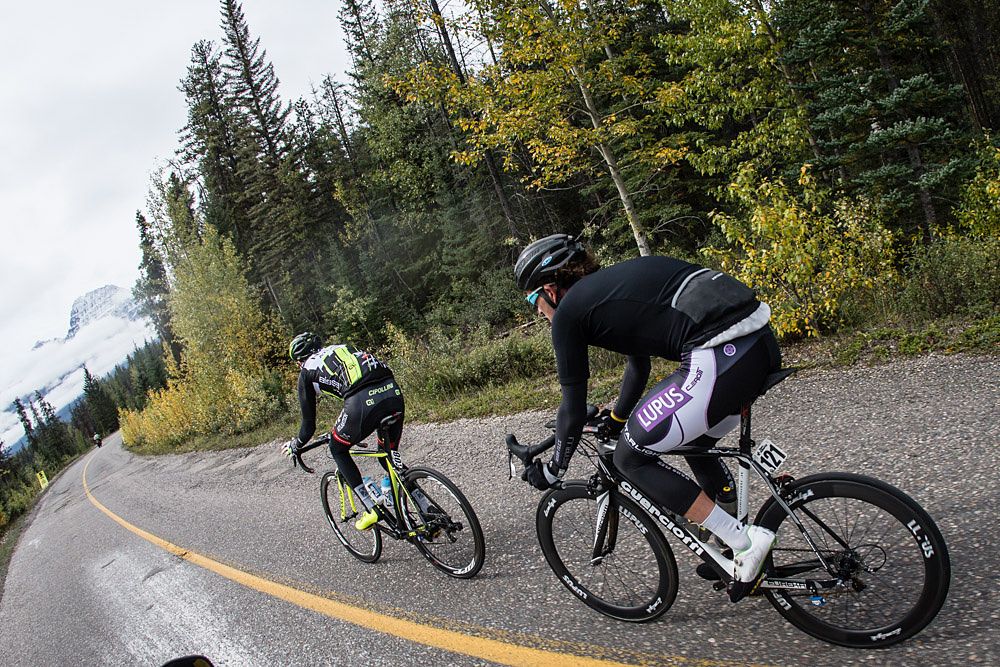 Logan Owen (Axeon) and Thomas Vaubourzeix (Lupus) get off the front early in the day