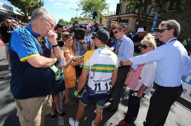 The press surround Simon Gerrans ahead of the fist stage of the 2014 race