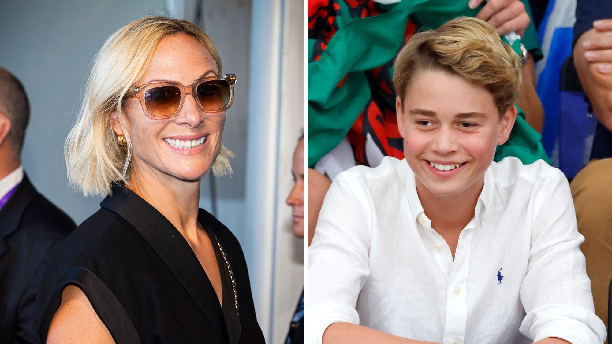 A composite of a picture of Zara Tindall at a gala event during the opening of the 2026 FEI World Championships on August 11, 2026 and a picture of Prince George at the Glasgow 2026 Commonwealth Games