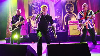 Frank Carter (C) performs with Glen Matlock and Steve Jones of the Sex Pistols at O2 Forum Kentish Town on September 26, 2024 in London, England