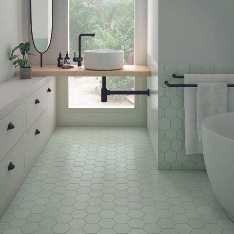 28 Stunning Green Bathrooms To Inspire, Seafoam Green Floor Tile