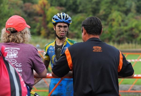 Van Den Bosch talks with supporters right after finishing.