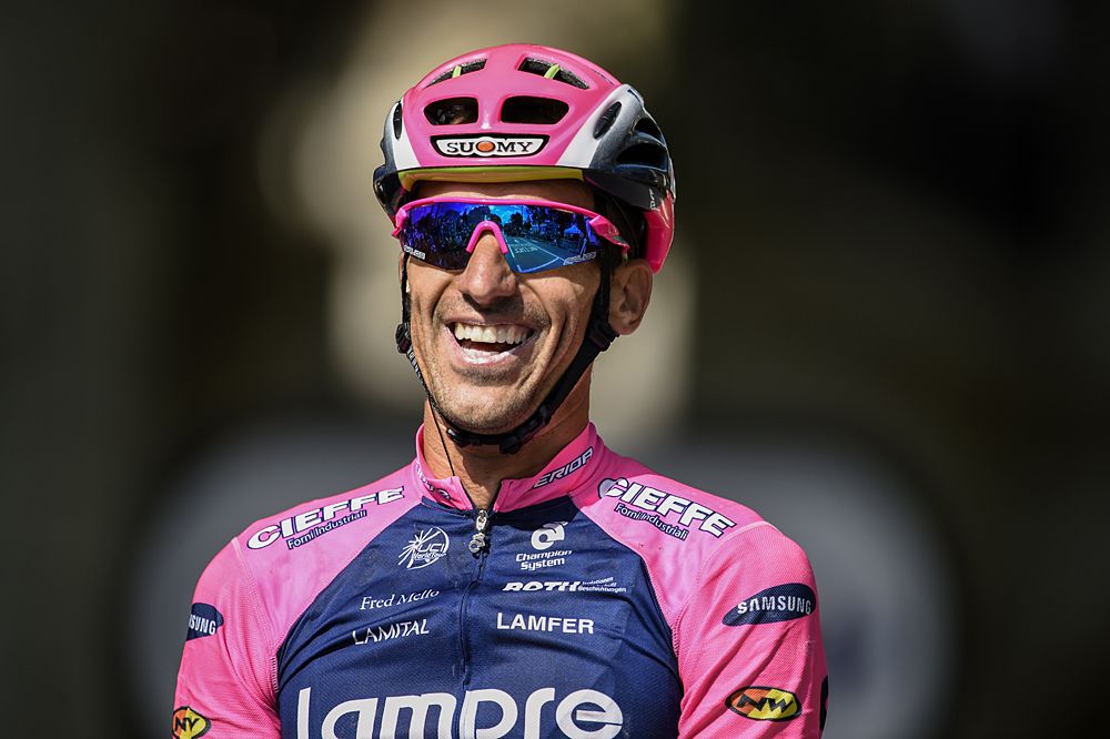 Ruben Plaza (Lampre Merida) smiles after winning stage 16 in Gap