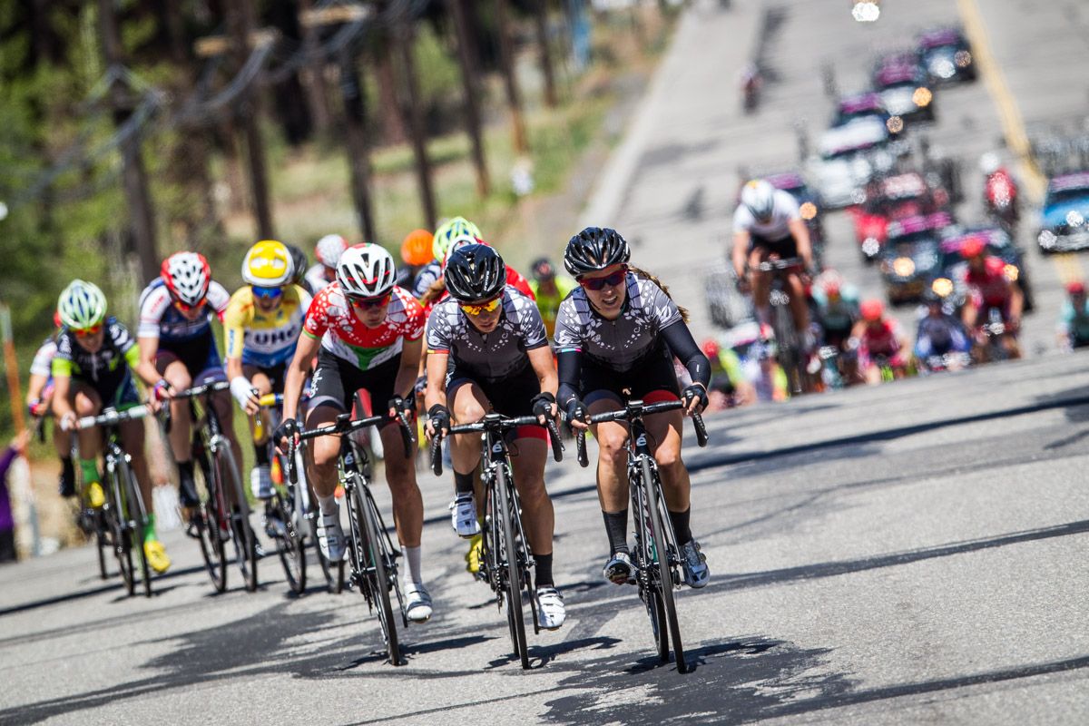 The Velocio team leads up the climb to the finish.