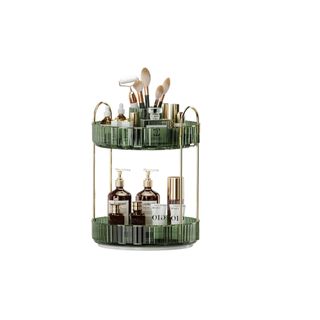 360° Rotating Makeup Organizer two tiers in green