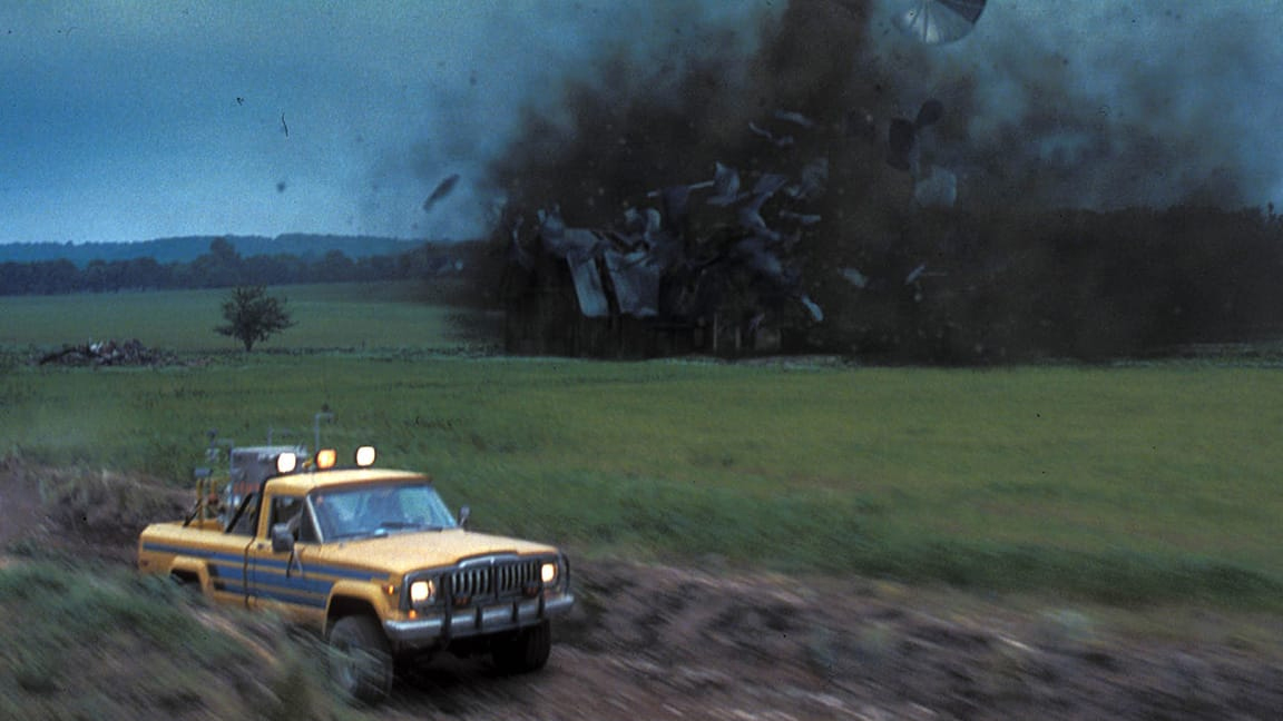 Best CGI movies of the 90s; a jeep outruns a tornado