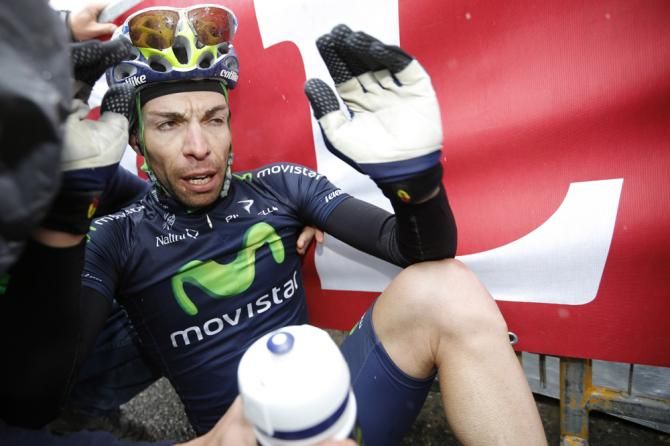 Giovanni Visconti can't stand after his win on stage 14
