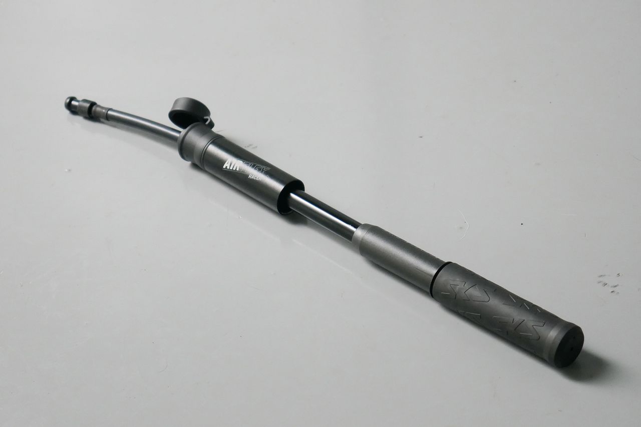 Best bike mini pumps group test 2026 - SKS Airflex Racer at full extension with its flexible hose