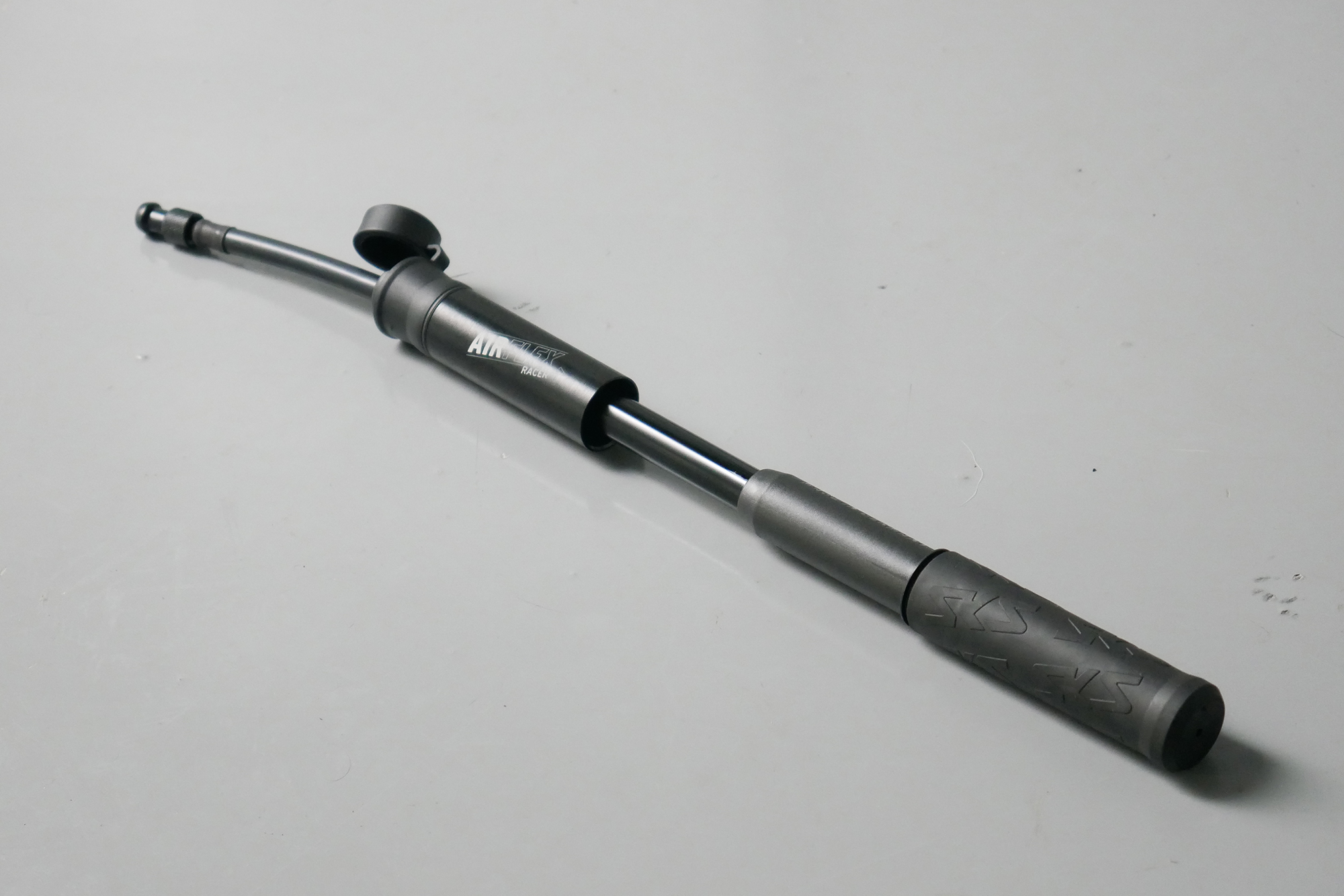Best bike mini pumps group test 2026 - SKS Airflex Racer at full extension with its flexible hose