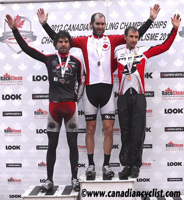 The Canadian cyclo-cross championships podium: Chris Sheppard, Geoff Kabush and Derrick St John.