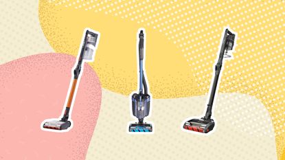 Image of three of the best Shark vacuums on a graphic background
