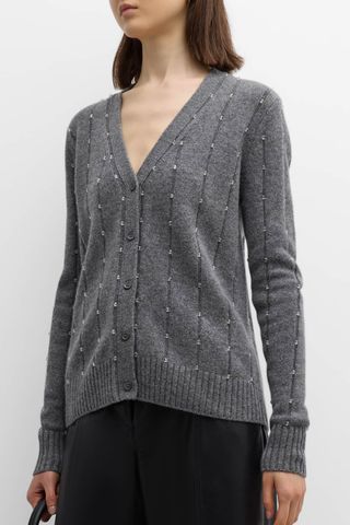 Neiman Marcus Cashmere Beaded Button-Front Cardigan