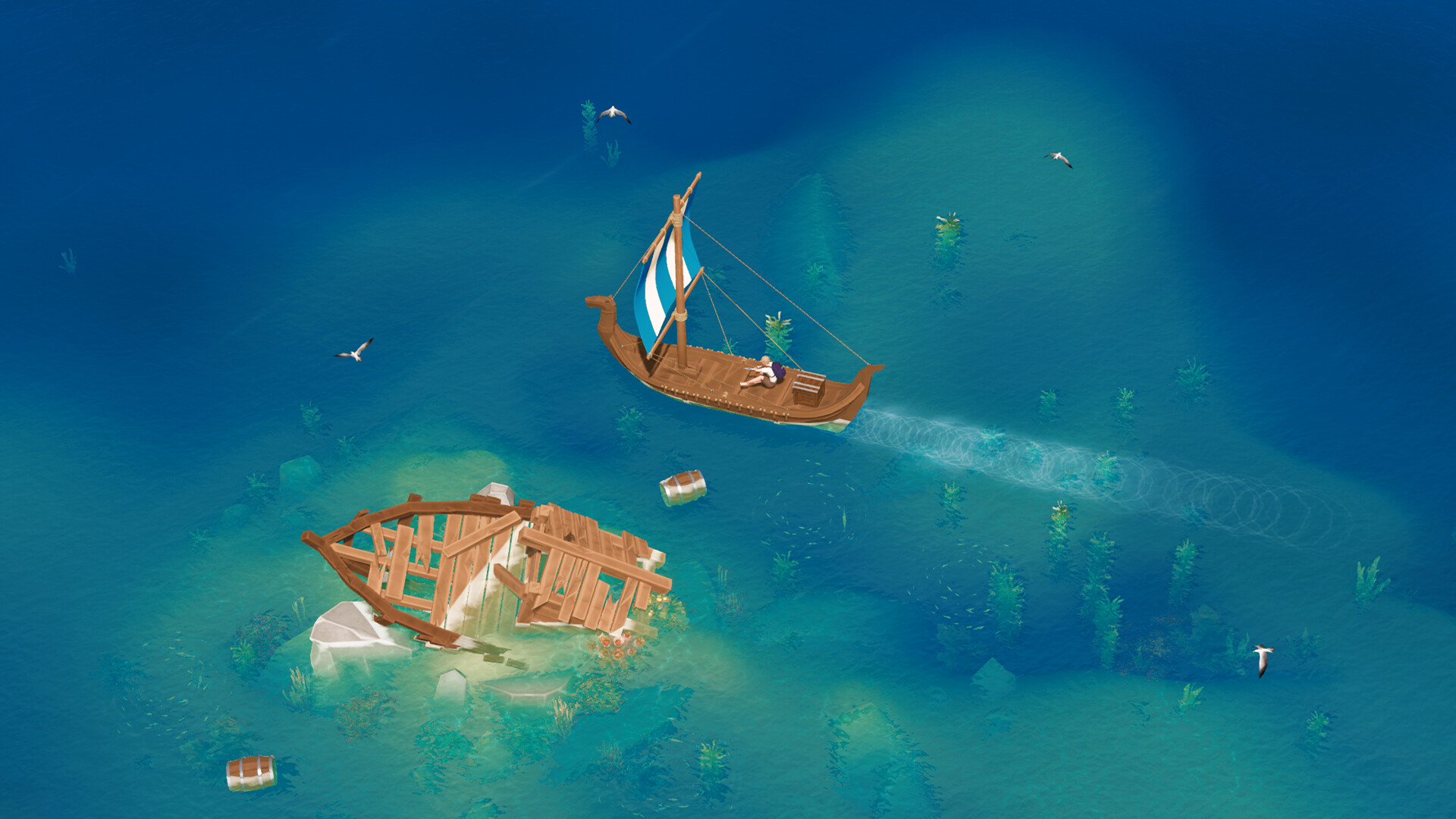 Sailing past a wreck in Len's Island