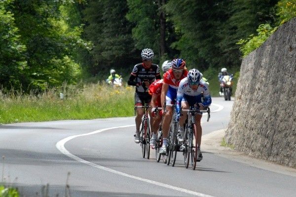 The four man escape headed by Pavel Brutt (Katusha).