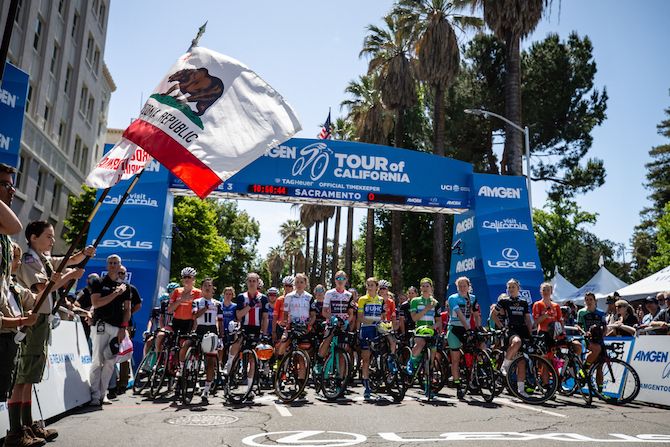 On the start line ahead of stage 3 of the 2018 Amgen Women's Race in Sacramento