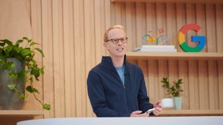 Josh Woodward showing off AI Test Kitchen app at Google I/O 2022