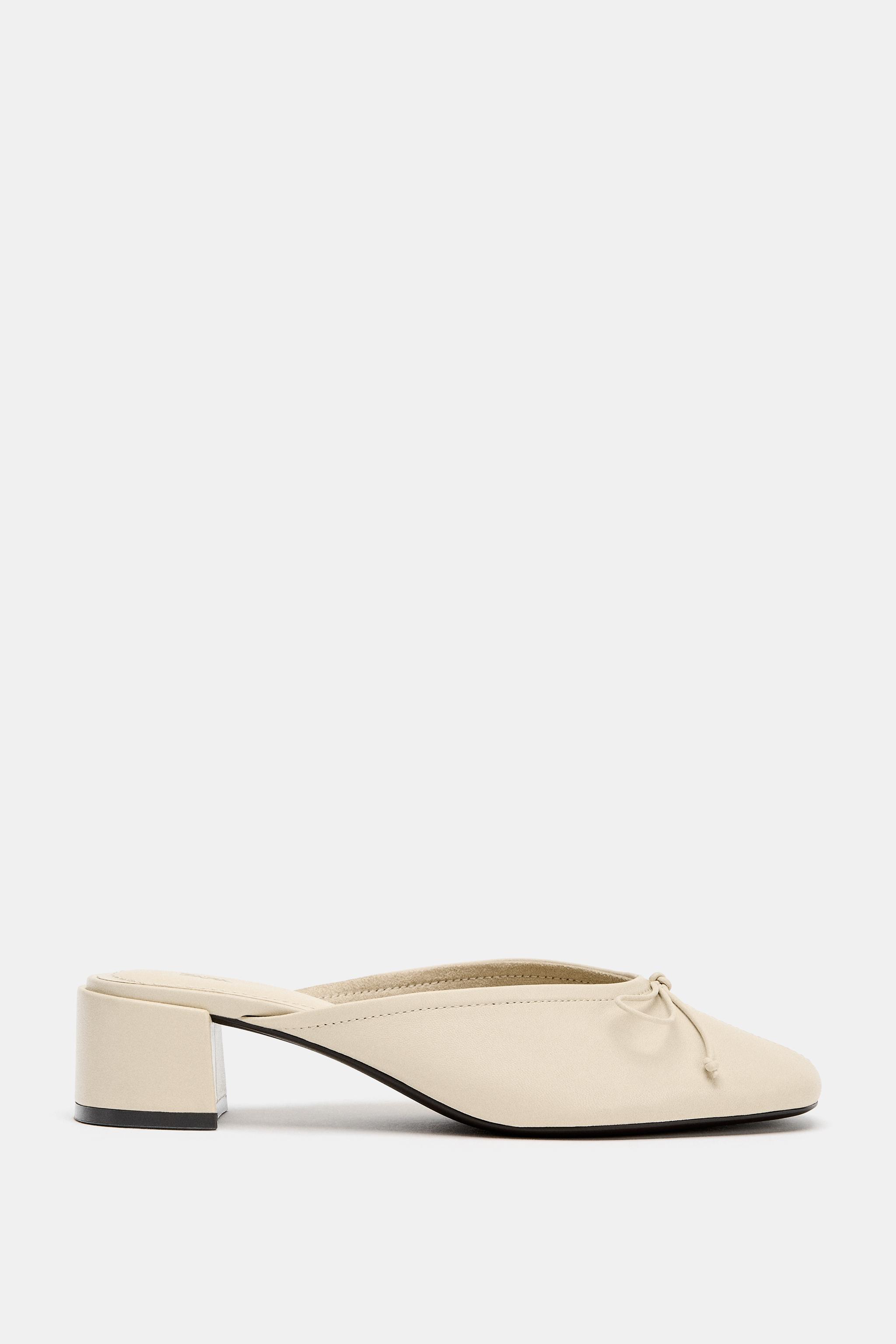 Leather Slingback Ballet Flats With Bow