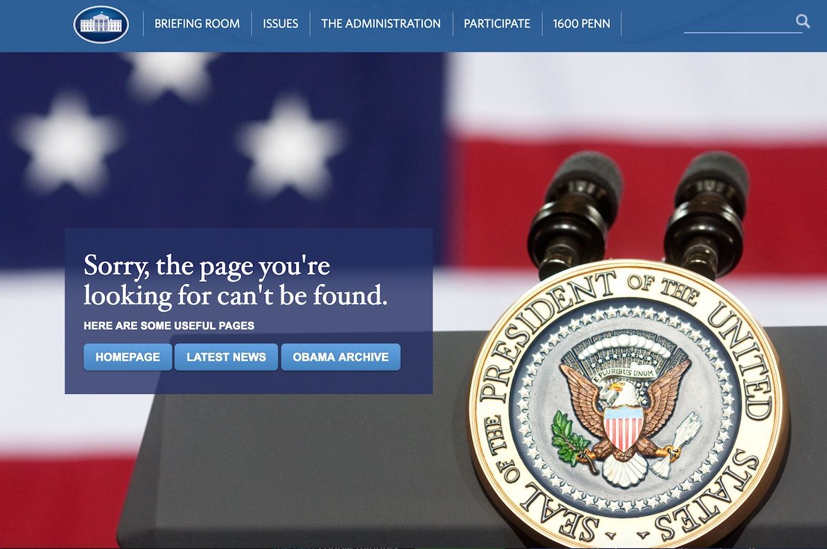 The administration of President Donald Trump has removed what was a climate change action page on the White House website.