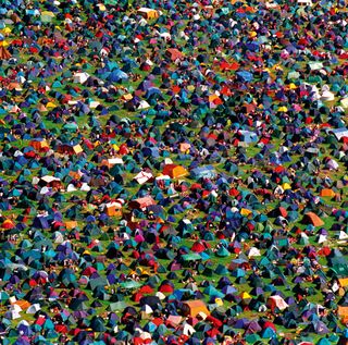 Tents at Worthy Farm where over 100 000 fans gathered for the annual Glastonbury Festival of Music and Arts in Somerset UK