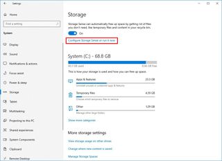 Windows 10 Storage Sense configure option