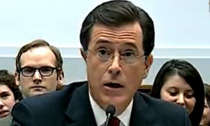 Stephen Colbert broke character, briefly, during his opening and closing statements. 