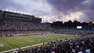  General view as the sun sets in the first quarter of the Hall of Fame Game at the Tom Benson Hall of Fame Stadium 