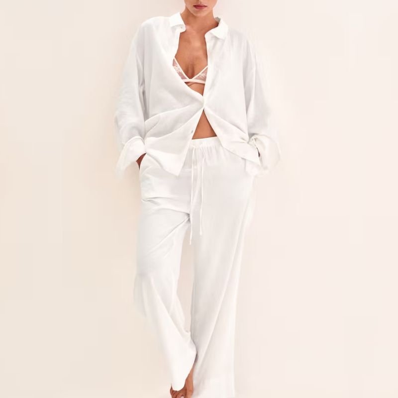 white linen shirt and trousers set from H&M