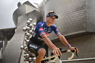 Mathieu van der Poel (Alpecin-Deceuninck) rides onto stage for the 2023 Tour de France teams presentation