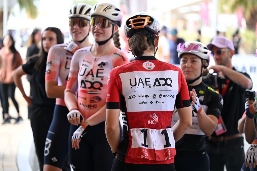 FATIMA BINT MUBARAK LADIES ACADEMY ABU DHABI UNITED ARAB EMIRATES FEBRUARY 09 Elisa Longo Borghini of Italy and UAE Team ADQ Red Leader Jersey prior to the 3rd UAE Tour Women Stage 4 a 127km stage from Abu Dhabi Fatima Bint Mubarak Ladies Academy to Abu Dhabi Breakwater UCIWWT on February 09 2025 in Abu Dhabi United Arab Emirates Photo by Tim de WaeleGetty Images