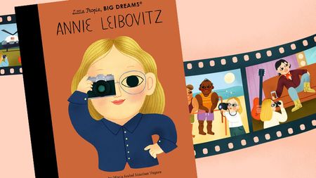 Cover and spread from Little People, Big Dreams book on Annie Leibowitz
