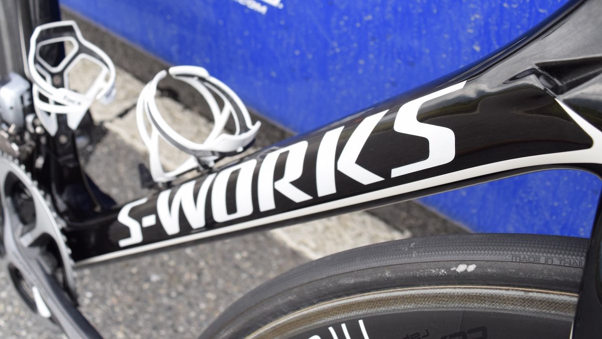 Bold decals on the Tarmac's down tube