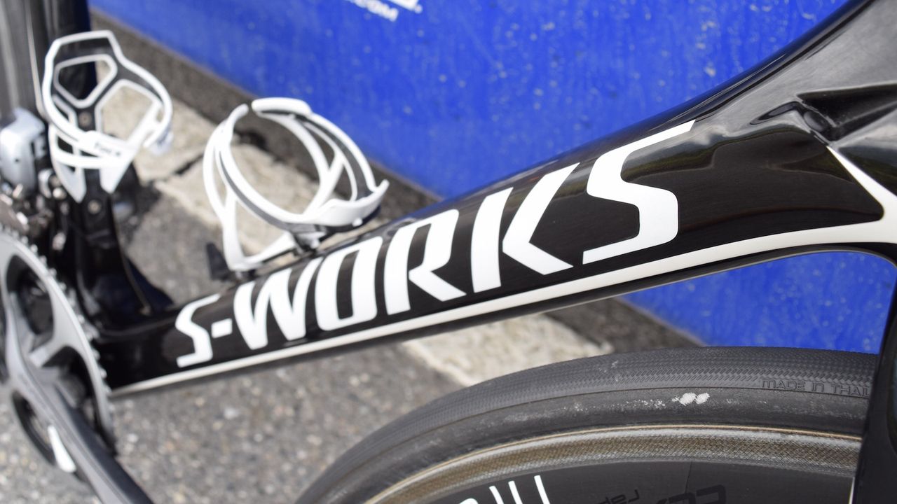 Bold decals on the Tarmac's down tube