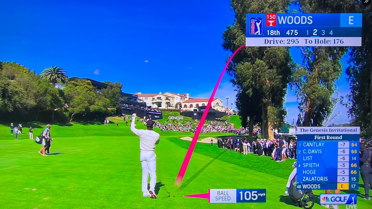 Tiger Woods hits a shank