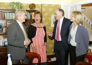 Michael Howard (second right) meeting Coronation Street actors Anne Kirkbride (second left) and William Roache