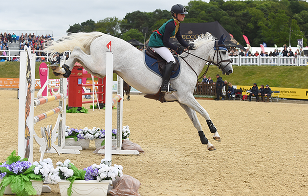 Jessica Dimmock and Isabelle Harris during the invitational Mini Major Relay during the Equerry Bolesworth International Horse Show at Bolesworth Castle near Chester in Cheshire in the UK on 17th June 2018