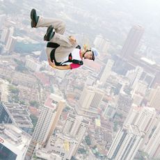 Parachutist free falling 