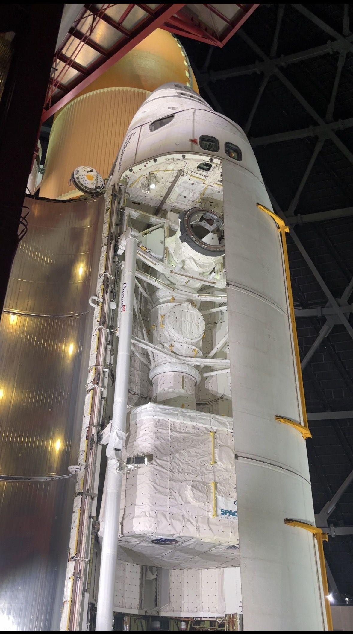 The interior of the Space Shuttle Endeavor.