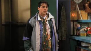 Matt LeBlanc as Joey storming into Monice and Rachel's apartment wearing all of Chandler's clothes.