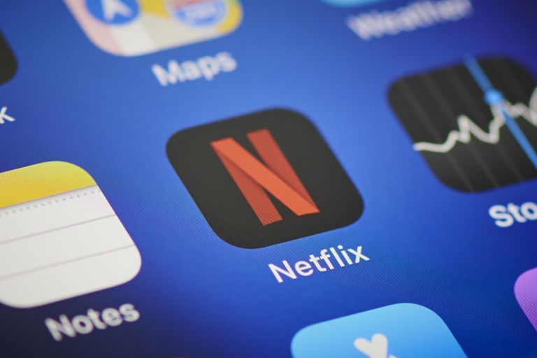 Close-up detail of the Netflix app icon on an Apple iPhone 12 Pro smartphone screen