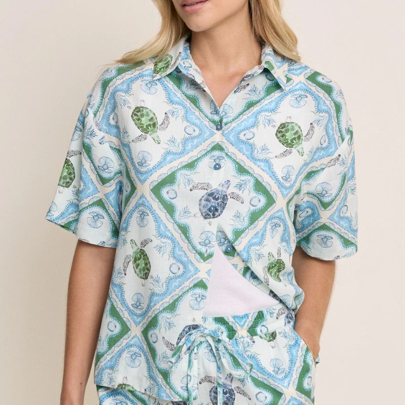 Nobody's Child , Ocean Print Linen-Blend Shirt