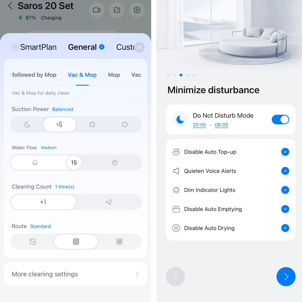Screenshots of the Roborock robot vacuum cleaner app