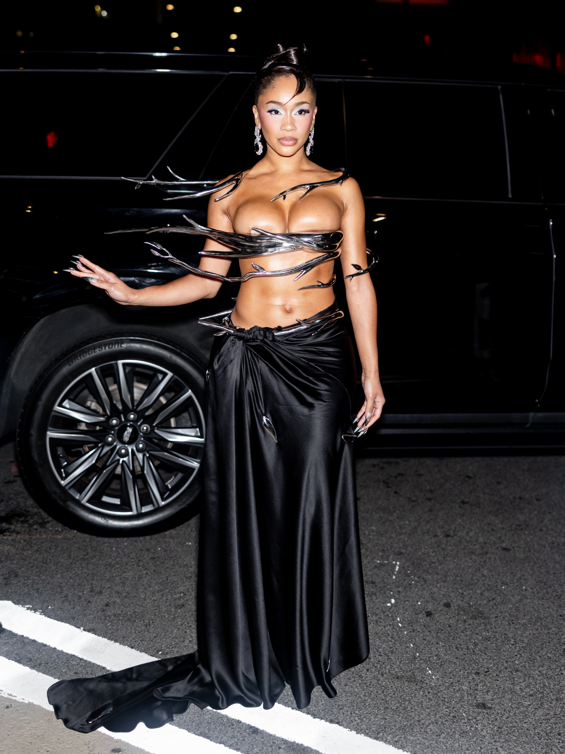 Saweetie#039;s celebrity look at the Grace Ling New York Fashion Week show