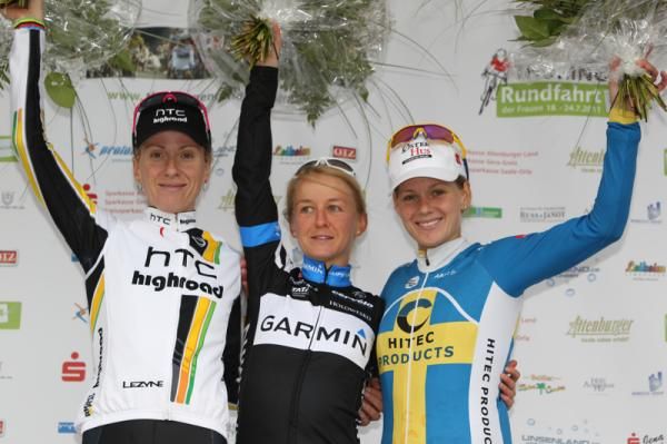 Judith Arndt (HTC-HighRoad), Emma Pooley (Garmin-Cervelo) and Emma Johansson (Hitec Products) on the podium