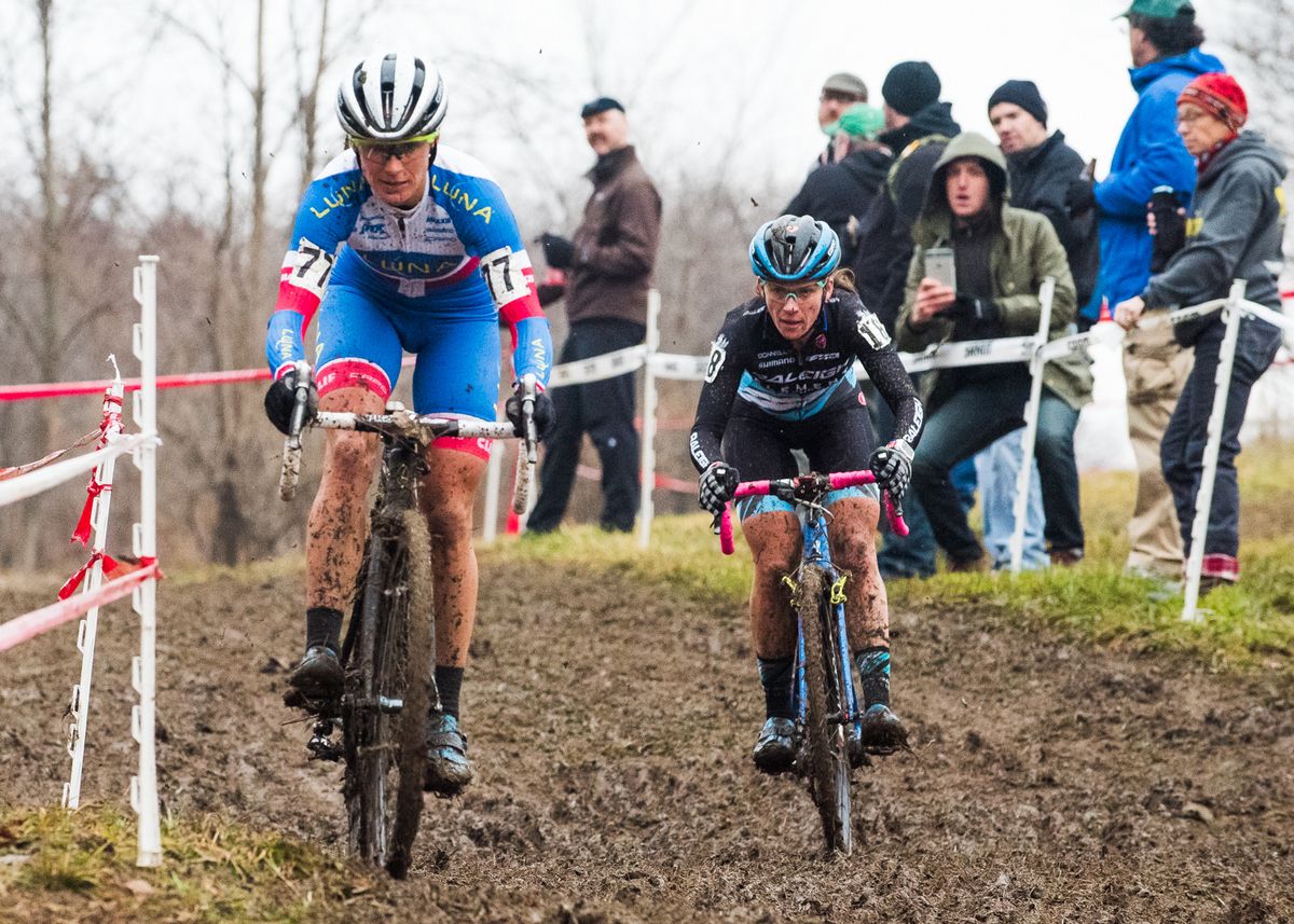 Katrina Nash (Luna) leads Caroline Mani (Raleigh Clement) down the muddy slopes of Mt. Krumpit