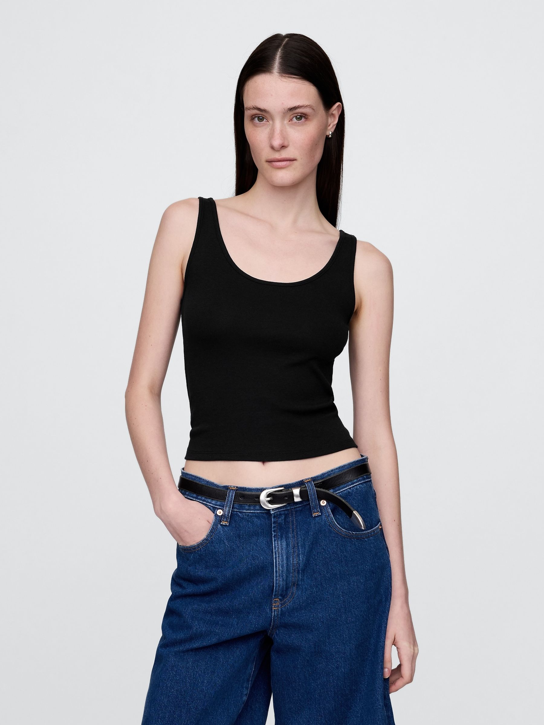 Black Modern Cotton-Modal Scoop Neck Cropped Vest